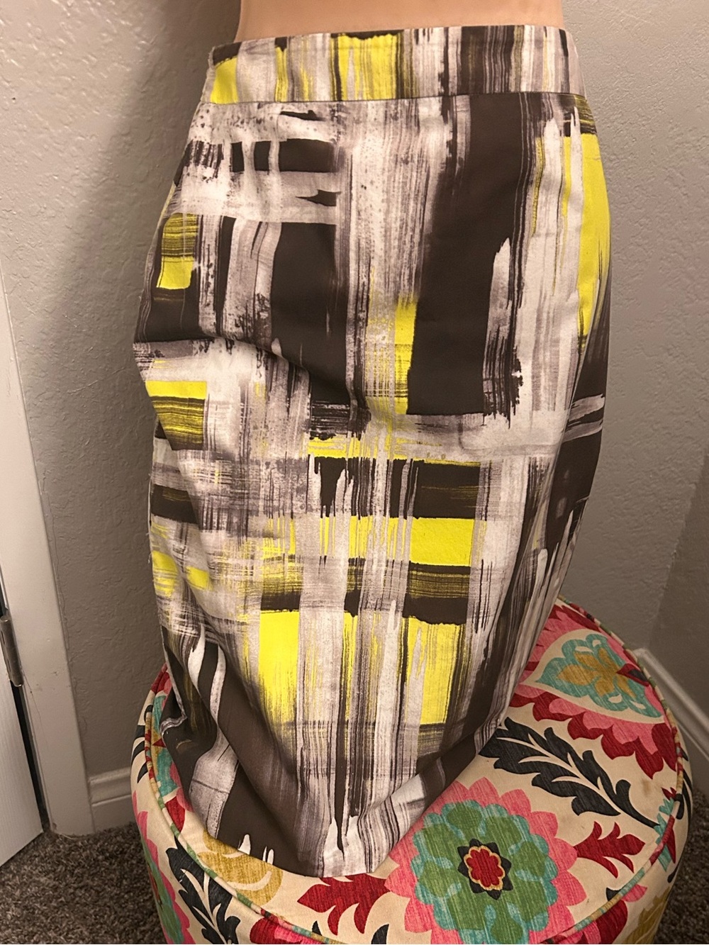 kate spade Yellow, Brown & White Abstract Pencil Skirt